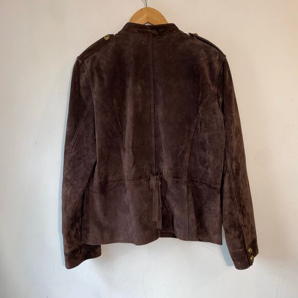 VTG Aria Brown Suede Leather Jacket Womens XL Equestrian Military Brass‎ Button - Picture 7 of 11